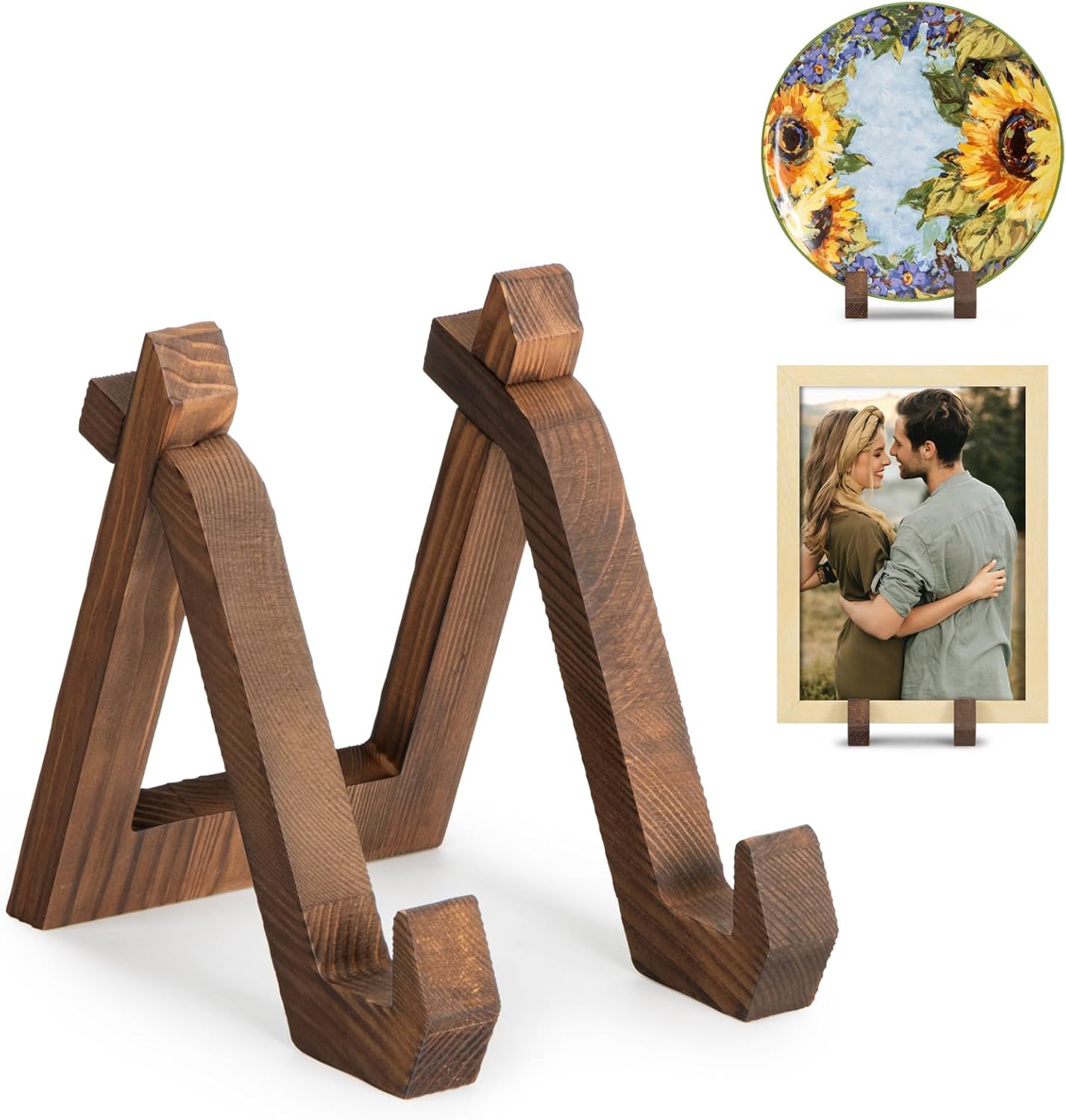 Plate Display Stand, 6 Inch Plate Holder for Displaying, Decorative Picture Frame Dish Photo Plaque Platter Wood Stand