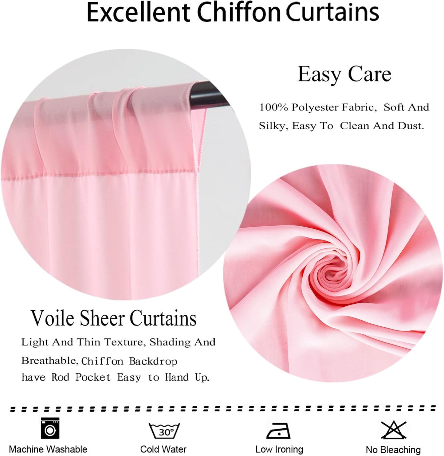 DUOBAO Pink Chiffon Backdrop Curtain-2 Panels 29x96-Inch Wedding Backdrop Drapes Sheer Beach Curtains for Living Room Voile Window Curtain for Photography Backdrops Christmas Ceremony Decor, Baby Pink