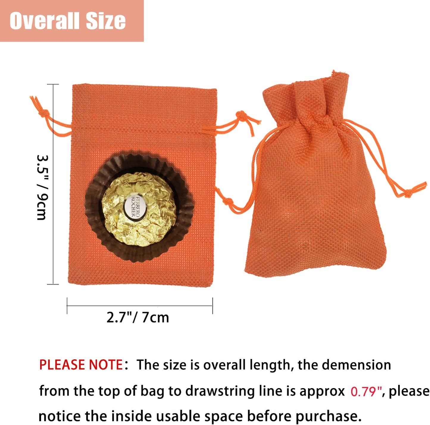 20Pcs Burlap Gift Bags 2.7 x 3.5 inch, Orange Jute Drawstring Bags for Halloween Party Favors, Jewelry Candy Pouches, Arts Crafts