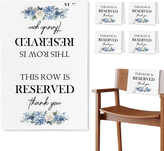 Reserved Seating Chair Signs, This Row Is Reserved Pew Cloths Seating Placeholder for Church Pews, Wedding Decorations for Reception Parties Celebrations Event Meetings (Blue Floral, 4 PCS)