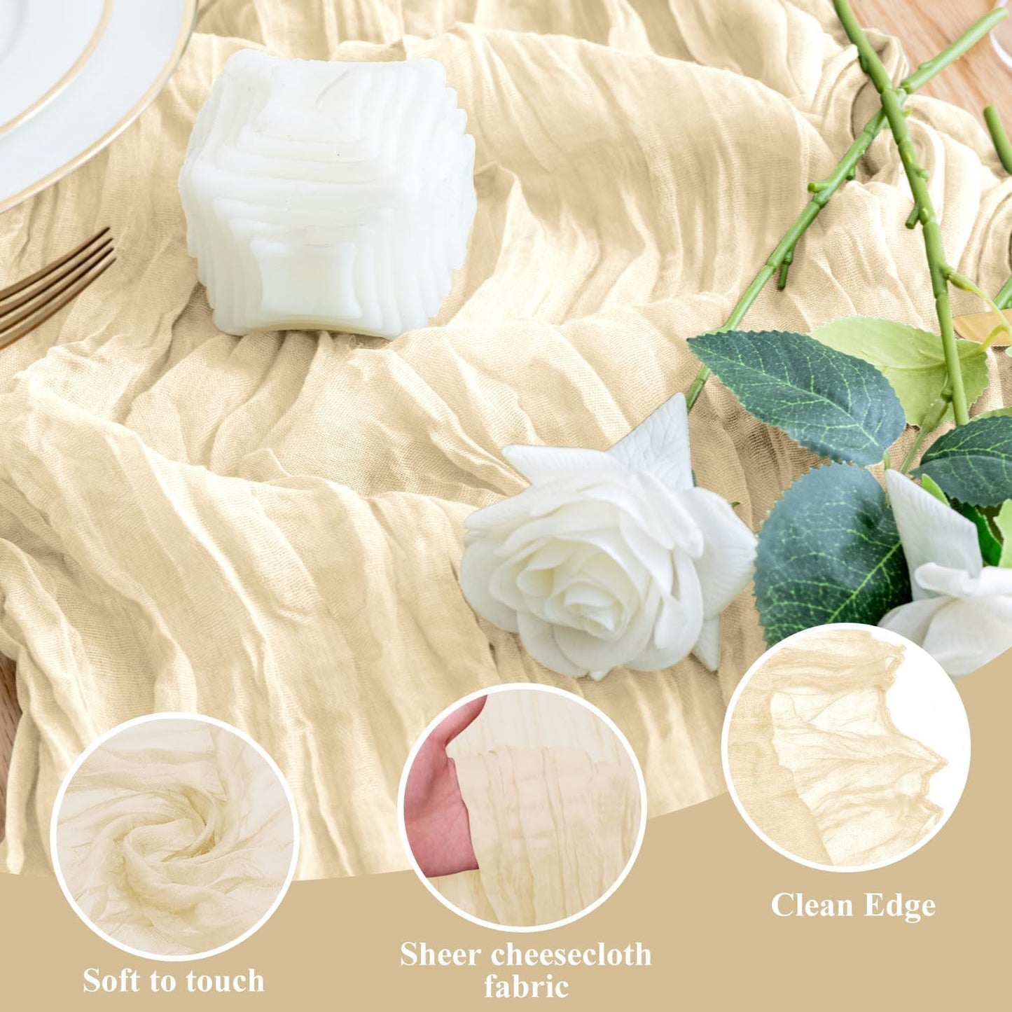 12Pcs Beige Cheesecloth Table Runner 120 Inch10FT Beige Rustic Boho Cheesecloth Table Runnerfor Wedding Party Baby Shower Birthday Home Decor Holiday Decorations