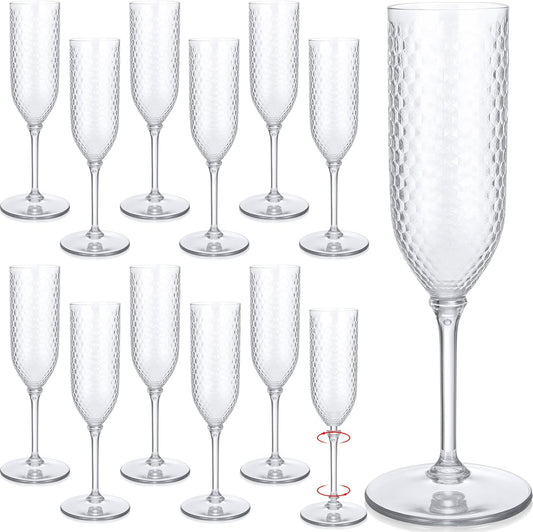 Remerry 24 Pack Detachable Plastic Champagne Flutes 5.5 oz Champagne Glasses Bulk Disposable Mimosa Glasses Reusable Wine Cups for Wedding Toasting Baby Shower Birthday Party New Years (Clear)