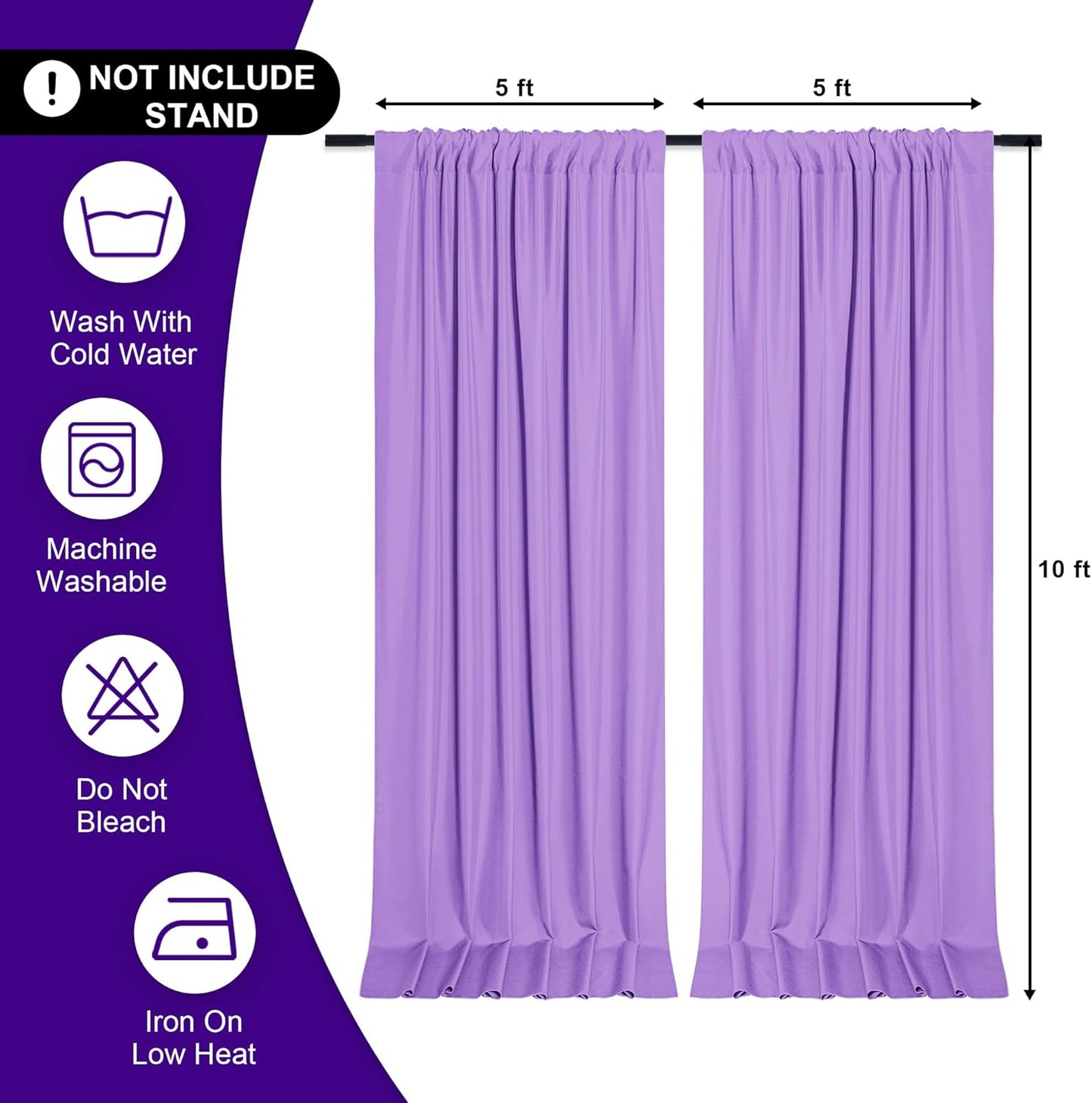 DWCN 10x10 FT Backdrop Curtains for Parties, Photography Backdrop Drapes with Rod Pockets for Wedding Decorations Stage Birthday Family Gatherings, 2 Panels 5ft x 10ft, Lavender