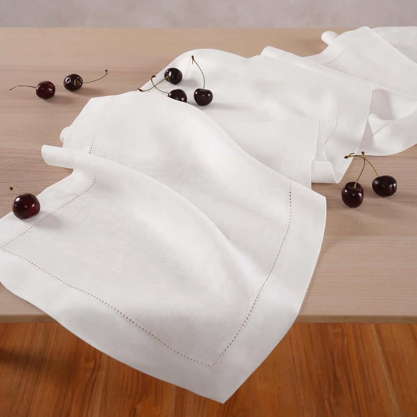 White Table Runner 72 inches Long – 100% Pure Linen Hemstitch 14 x 72 Inch Table Runner for Dining, Spring, Summer, Wedding Decorations, Gift – Elara