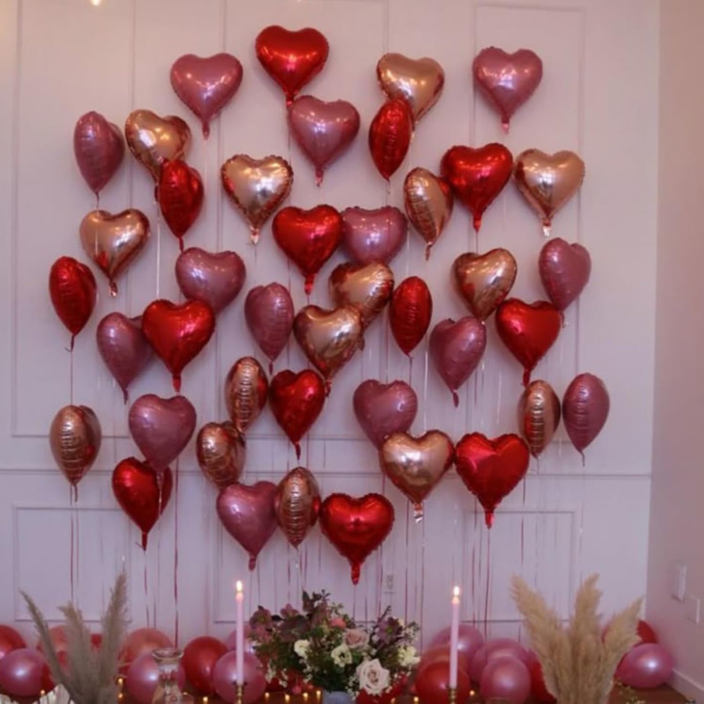 Rose Gold and Pink Heart Balloons, 18 Inch Red Pink Heart Shape Balloon, 12PCS Red Rose Gold Helium Foil Love Heart Balloon for Girls Birthday Engagement Wedding Valentine Party Decorations