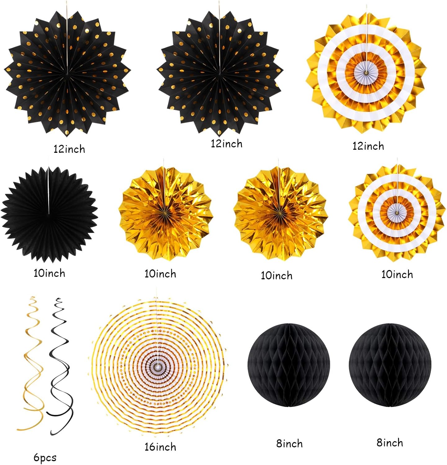Black-Gold Graduation Party-Decorations - 33pcs Kits Banner, Streamers Tassel Garland,Tissue Pom Poms Honeycomb, Paper Lantern Fans,Wedding New Year Birthday Baby Shower Decor Hugtmr