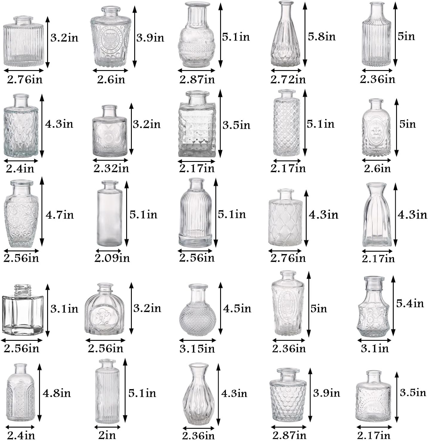 Bud Vases in Bulk 50, Glass Vases for Centerpieces, Small Vases for Flowers, Small Flower Vase for Centerpieces, Mini Vintage Vase, Clear Bud Vases for Wedding Table Decor