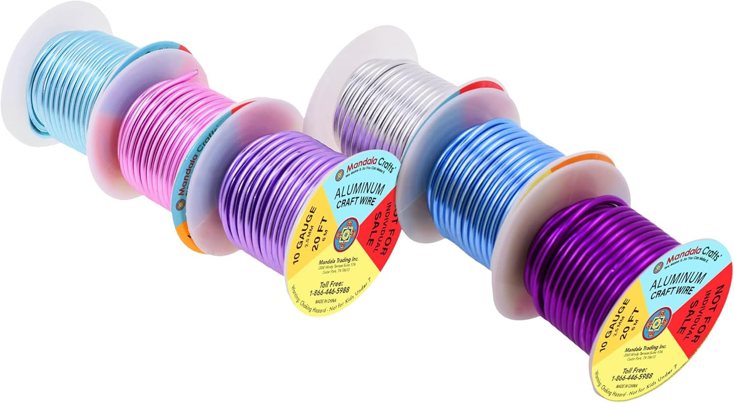 Mandala Crafts 10 Gauge Anodized Aluminum Craft Wire for Jewelry Making - 120 FT Colored Flexible Silver Lavender Purple Pink Ice Blue Turquoise Wire - Bendable for Bonsai Armature Crafting Sculpting