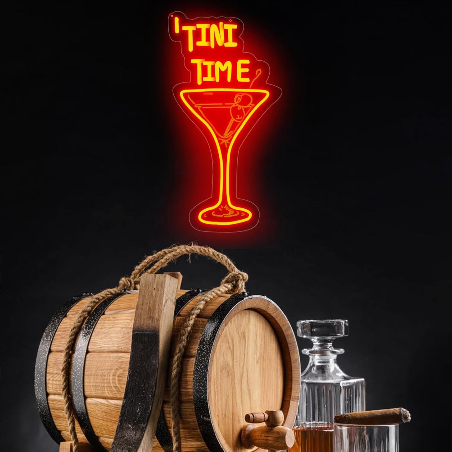 Tini Time LED Neon Sign, Martini Neon Sign for Bars, Elegant Cocktail Glass Neon, Martini Cocktail Bar Wall Decor, Bar Wall Art, Pub neon, 16.5"x8.7", Red
