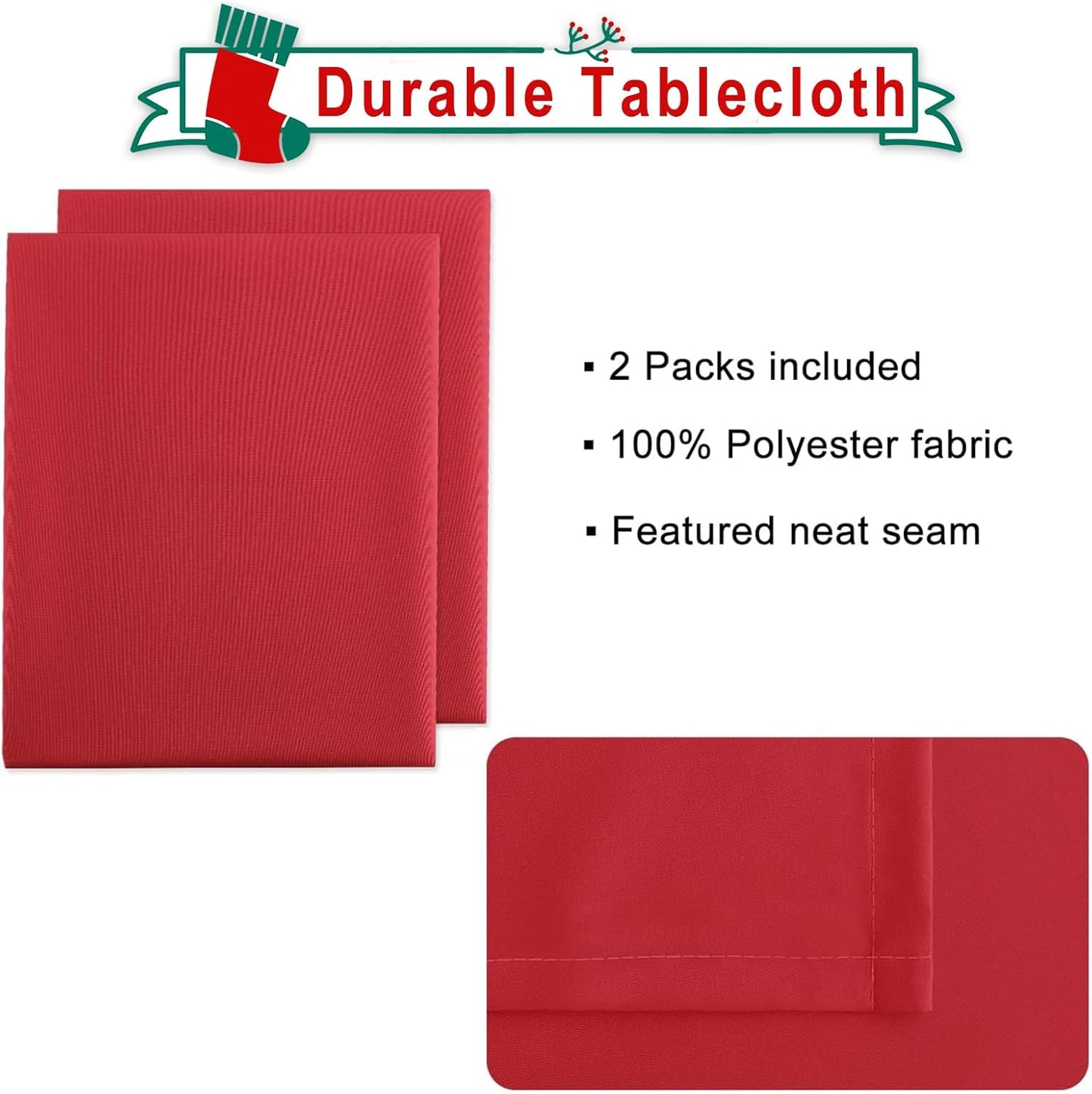 Hiasan 2 Pieces Red Tablecloth Rectangle - Wateproof and Spillproof Kitchen Christmas Washable Polyester Table Cloth for Dining Room, 52 x 70 Inch
