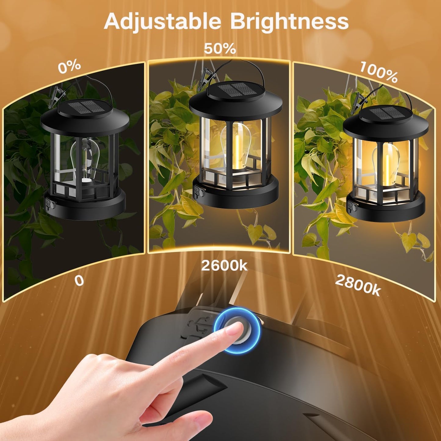 Solar Lights Outdoor Hanging Lantern, Solar Lanterns Waterproof for Patio Decor with Clip, Retro High Brightness Solar Powered Hanging Lamp for Garden, Path, Walkway, Porch, Pack 2