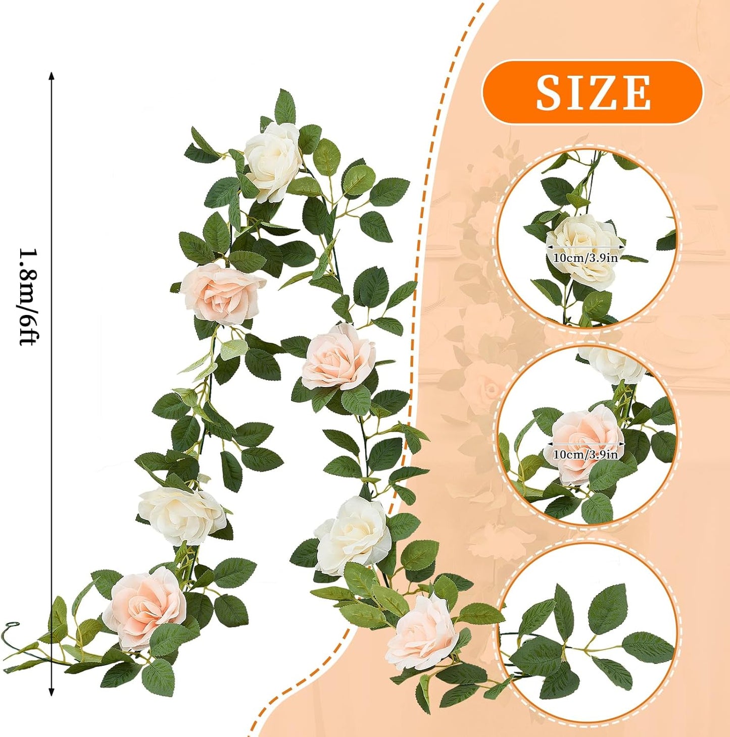 Artificial Rose Garlands Rose Vines Leaves Banners Hanging Floral Garland Fake Rose Flower Vine Wall Decorations