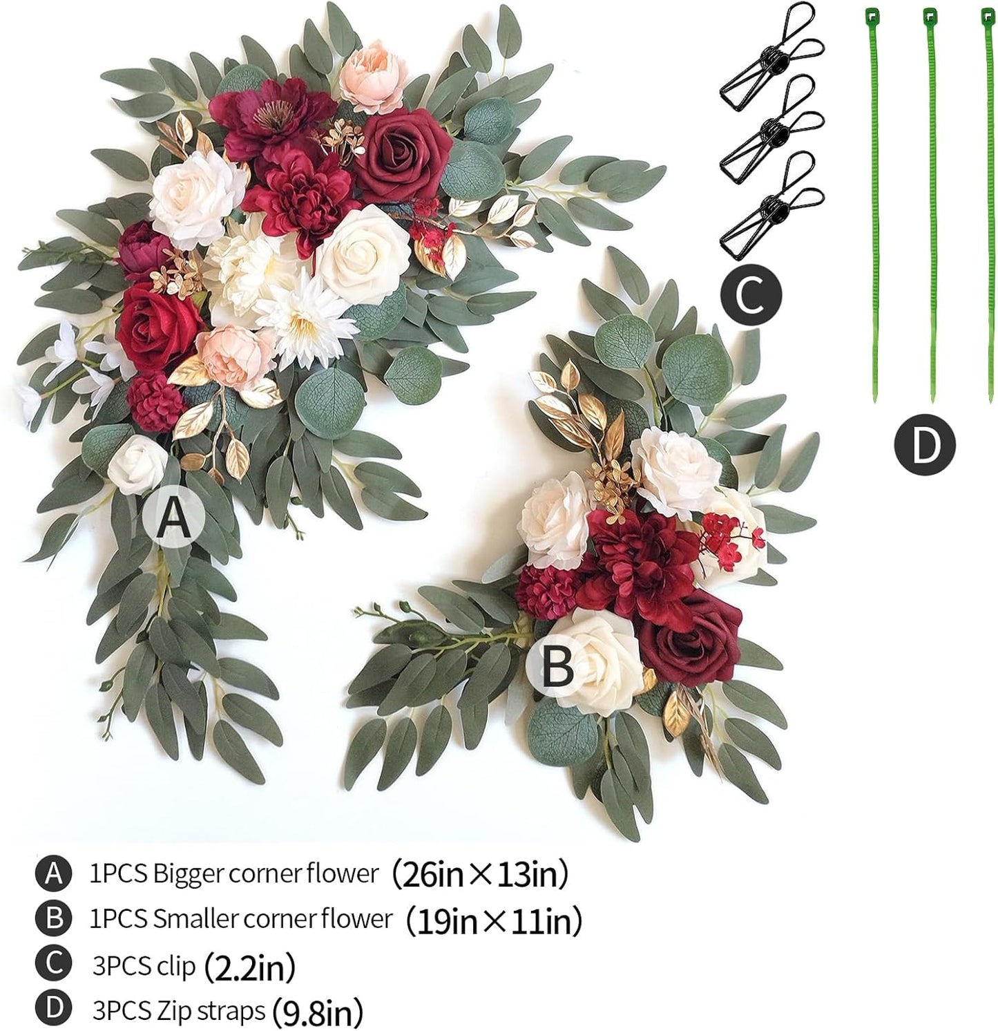 Faux Flower Swag Set of 2 for Wedding Welcome Signs Floral Swag Wedding Reception Ceremony Signs Decor (Red)