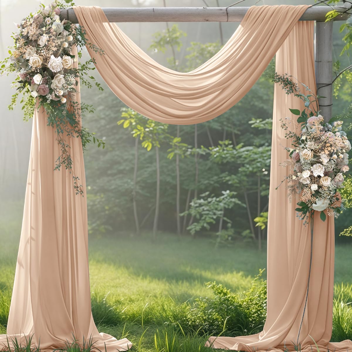 Fall Nude Wedding Arch Draping Fabric 1 Panel 29" × 20FT Sheer Drapes Outdoor Curtain for Wedding Ceremony Baby Bridal Shower Arch Ceiling Backdrop Decor