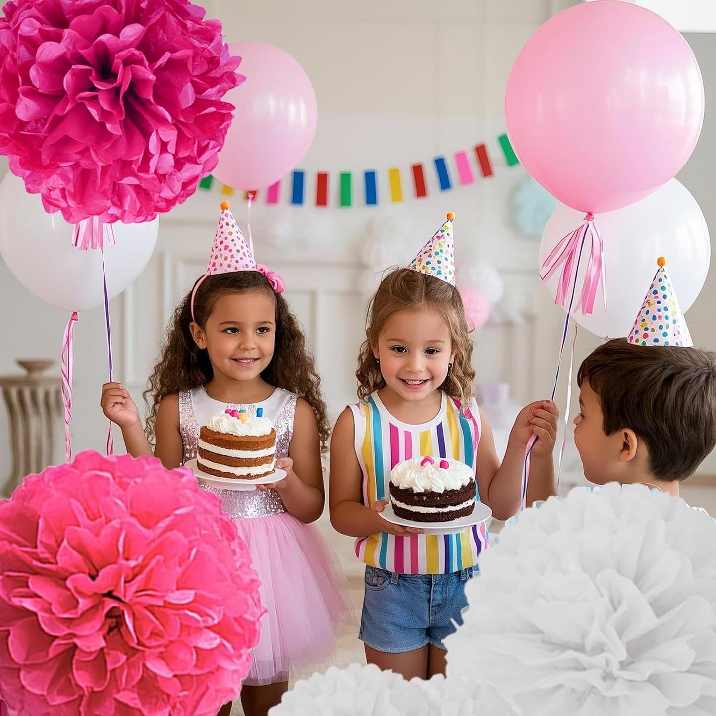 Capesaro Pink Paper Pom Poms - 10",12" Tissue Pom Poms Decorations for Bachelorette Baby Shower Girl Party Hanging Decor - 12 Piece Set