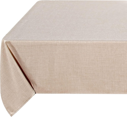 Fitable Faux Linen Tablecloth Rectangle 60 x 120 Inch - Rustic Fabric Table Cloth for 8 Foot Tables, Beige Faux Burlap Table Cover for Kitchen Dining, Party, Farmhouse