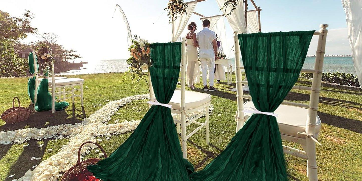 50 PCS Cheesecloth Chair Sashes, Bows Designed ChairSashes, 15.7x108 inch Chair Sashes for Aisle Decorations Universal Chairs Cover Decoration for Wedding Reception Party Banquet (Emerald Green)