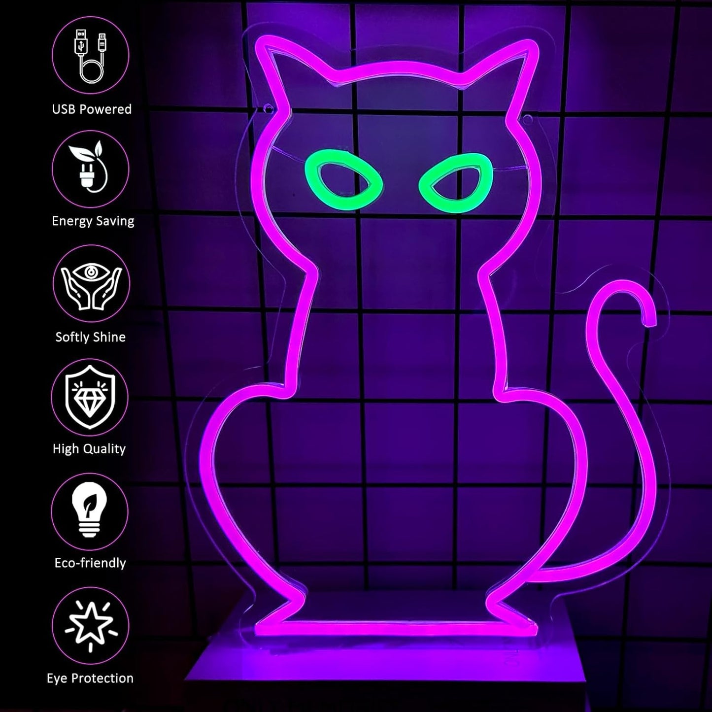 Cat Neon Signs for Wall Decor, Purple Cat LED Neon Sign USB Powered, Halloween Cat LED Light Table Decoration for Bar, Christmas, Wedding, Birthday Party