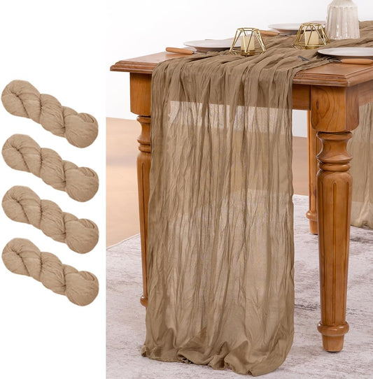 MLMW 4 Pack Fall Table Runner Boho Nude Brown Cheesecloth Table Runner Autumn Gauze Rustic Tan Cheese Cloth 160 inch 13.3ft for Thanksgiving Wedding Party Baby Bridal Shower Birthday