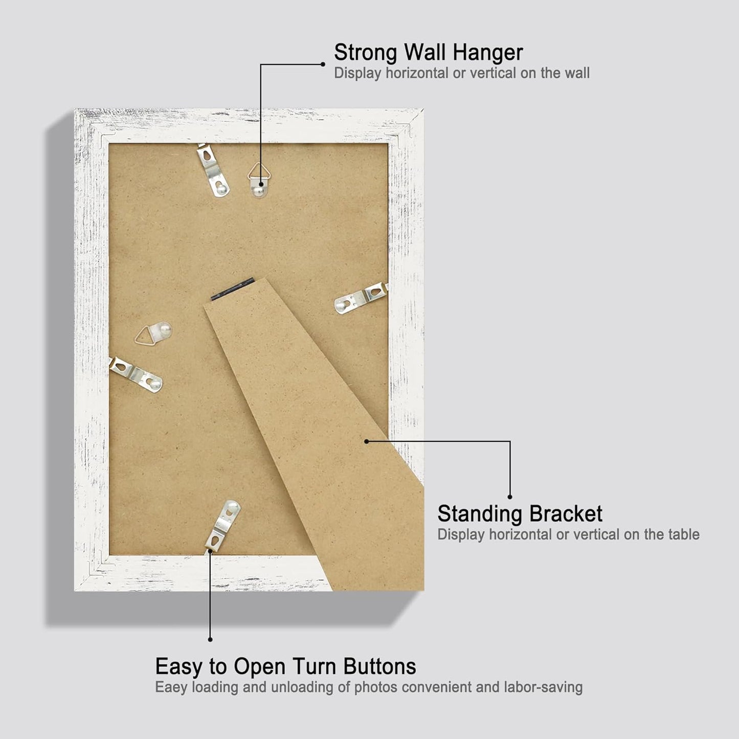 6x9 Picture Frame Set of 4, High Definition Glass Distressed White Frame, 6 x 9 Wood Photo Frames for Horizontal or Vertical Tabletop Display and Wall Mounting