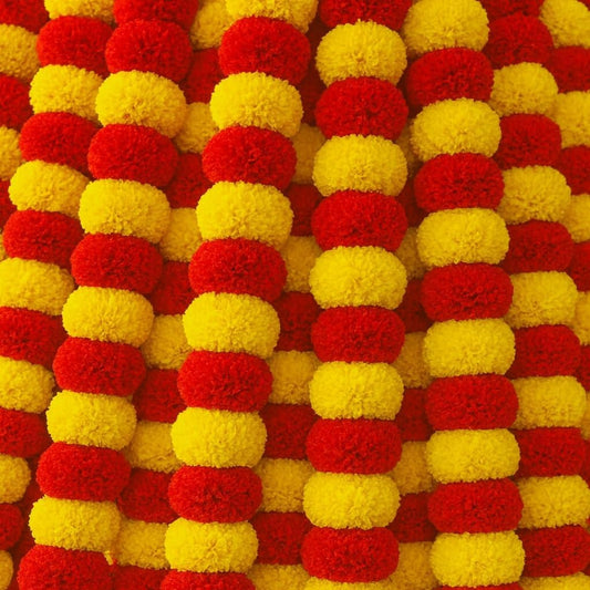 Artificial Marigold Garland for Decorations Pack of 5 - Marigold Flowers Garland for Christmas Wedding Christmas Tree New Year Ornaments (Light Yellow Red | 4 to 4.5ft) Hashcart®