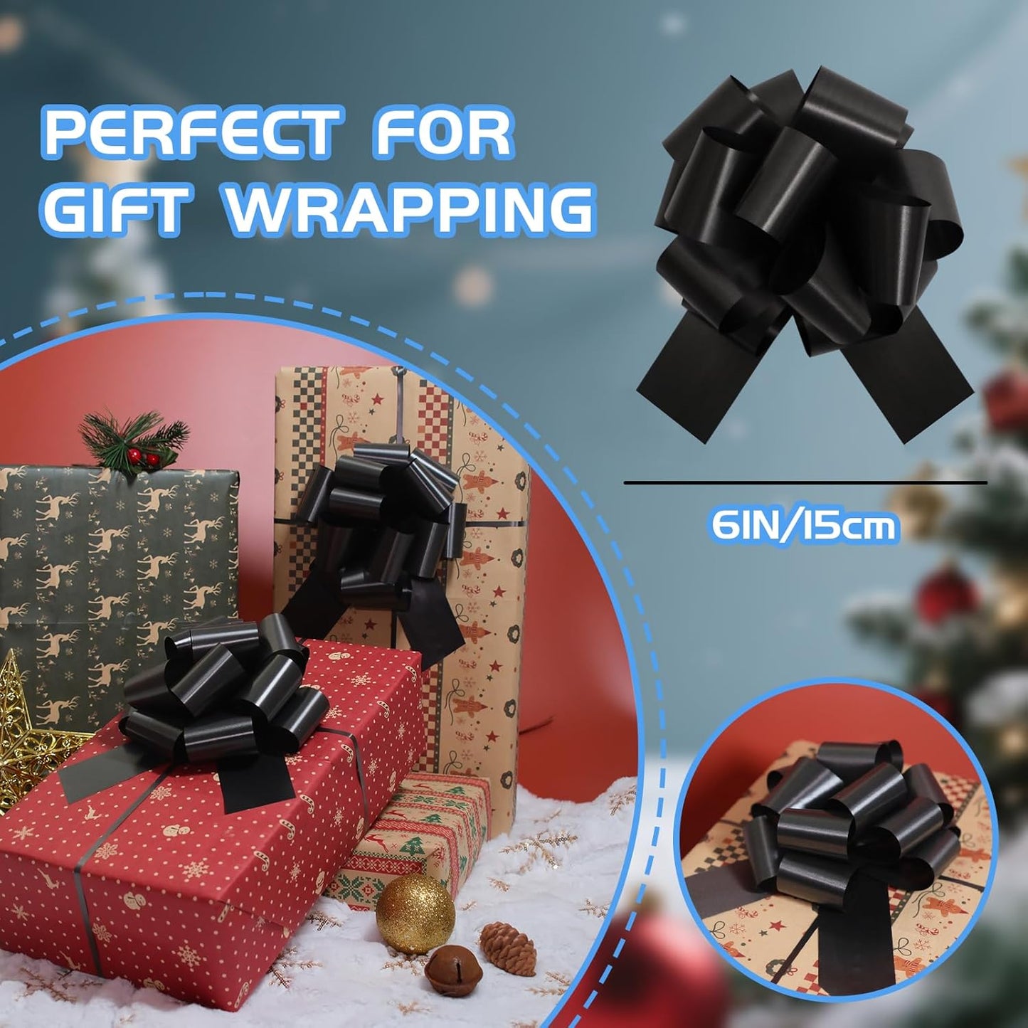 6 Pcs 6 Inch Black Pull Bows, Perfect for Gift Wrapping, Gift Wrapping Baskets Wedding Christmas Party Decorations, Crafts – Quality Pull Bows for Gifts and Decorations