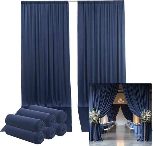 30ftx14FT Wrinkle Free Navy Blue Backdrop Curtain, 6 Panels 14FT Height Navy Blue Wedding Backdrop Drapes, Silky Polyester Back Drop Cloth for Birthday Photography Background Party Backdrop Draping