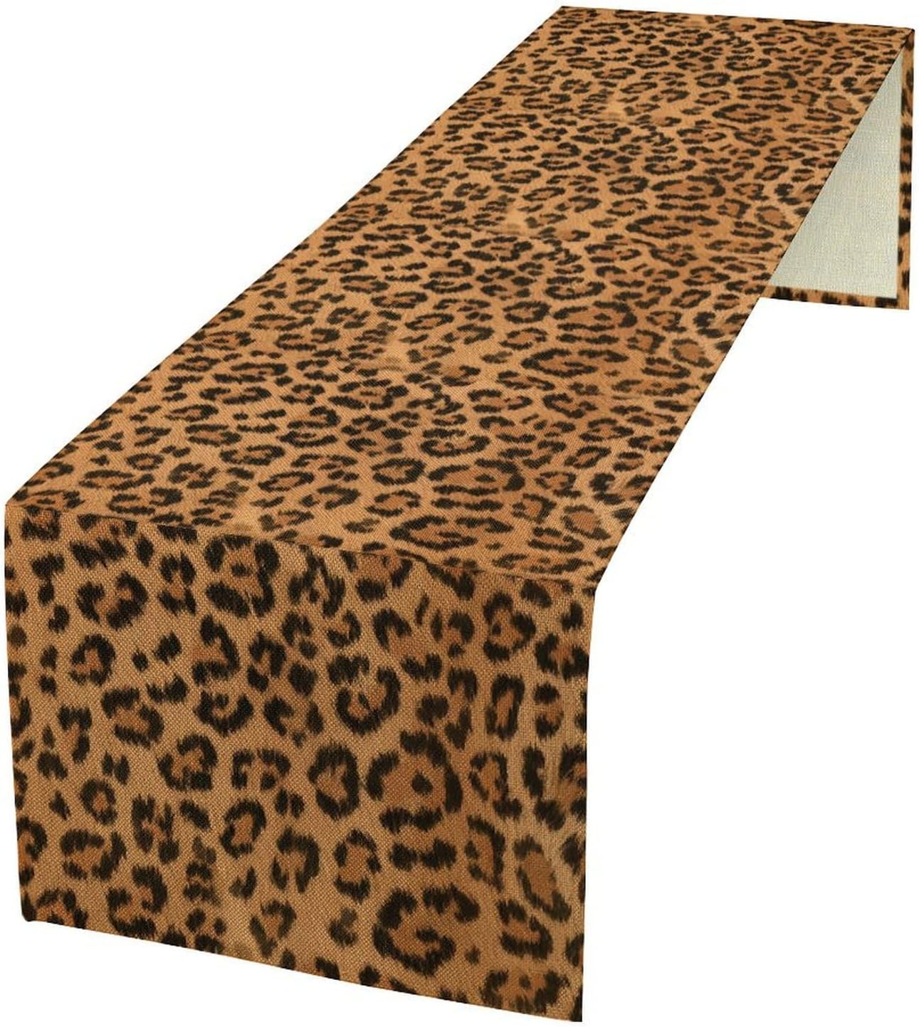 Leopard Print Table Runner Wildlife Vintage Cheetah Fur Spot Animal Skin Spots Pattern Table Cloth for Garden Farmhouse Wedding Party Vacation Dinner Home Decoration, 13x90 Inch