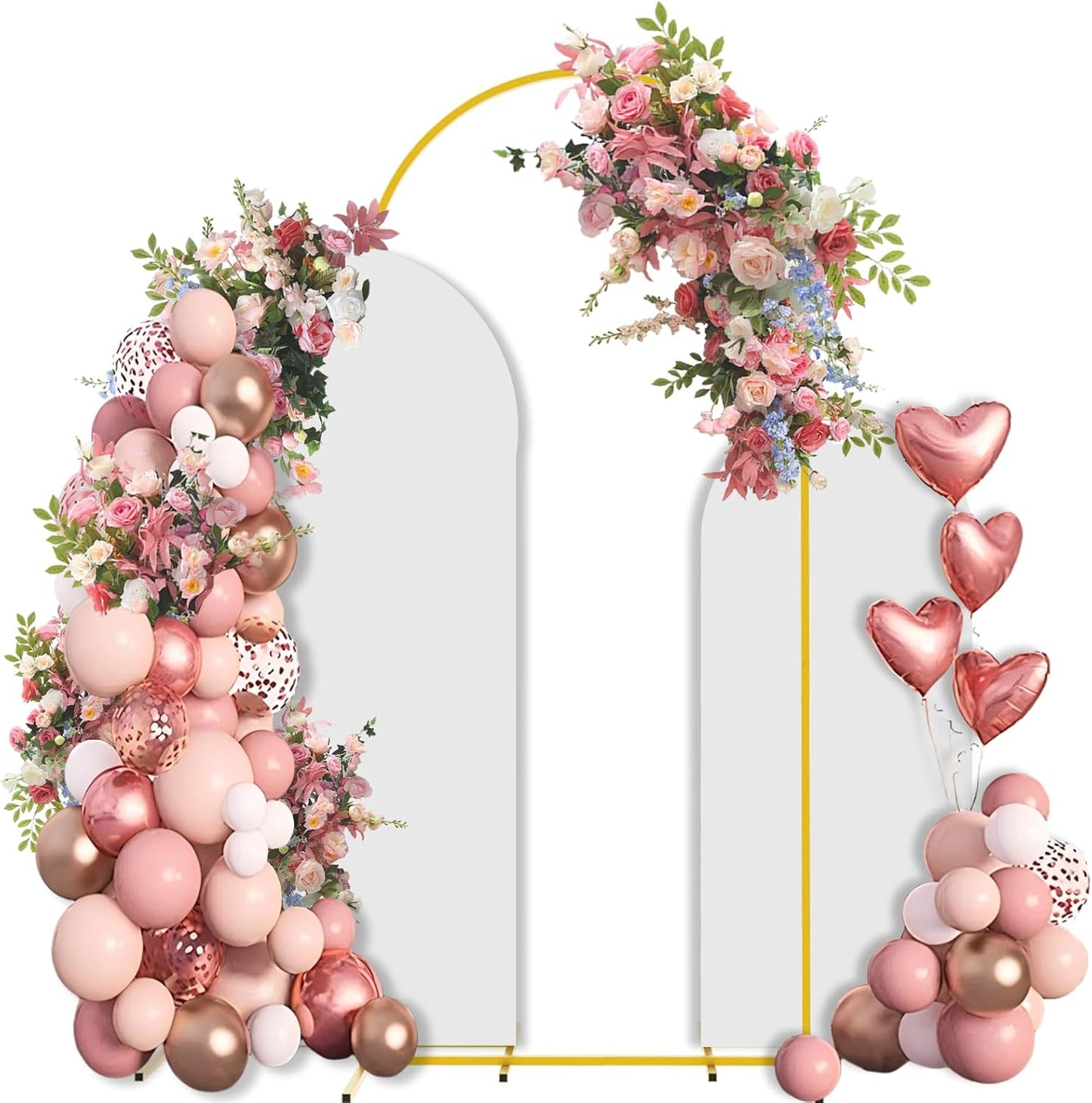 Bazen Wedding Arch Backdrop Stand 6FT, 5FT, 4FT Set of 3 Metal Arch Backdrop Stand with White Arch Cover for Birthday Party Wedding Ceremony Bridal Baby Shower Banquet Party Event Decor