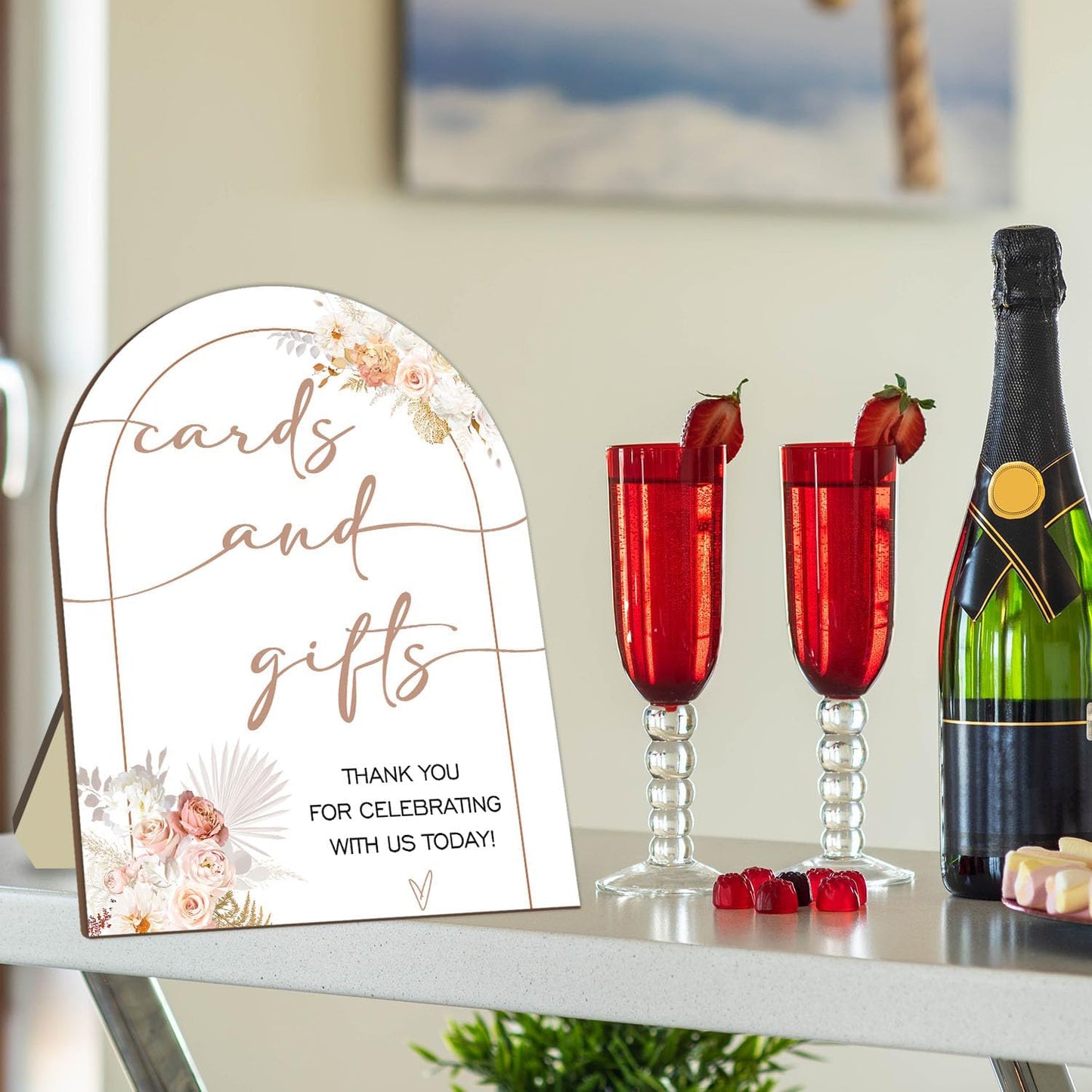 Floral Decor Cards and Gift Sign, Thank You for Your Gift and Well Wishes Sign, Bridal Shower Favors, Baby Shower Party Decor Supplies with Stand 9 * 11IN