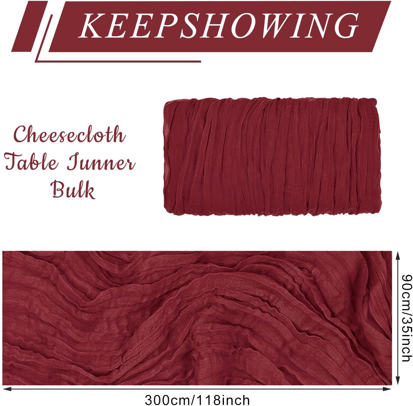 12 Pack Cheesecloth Table Runner, Runner Gauze Boho Wedding Decor Romantic Table Runner for Wedding Birthday Party(35" x 118") (Wine Red)