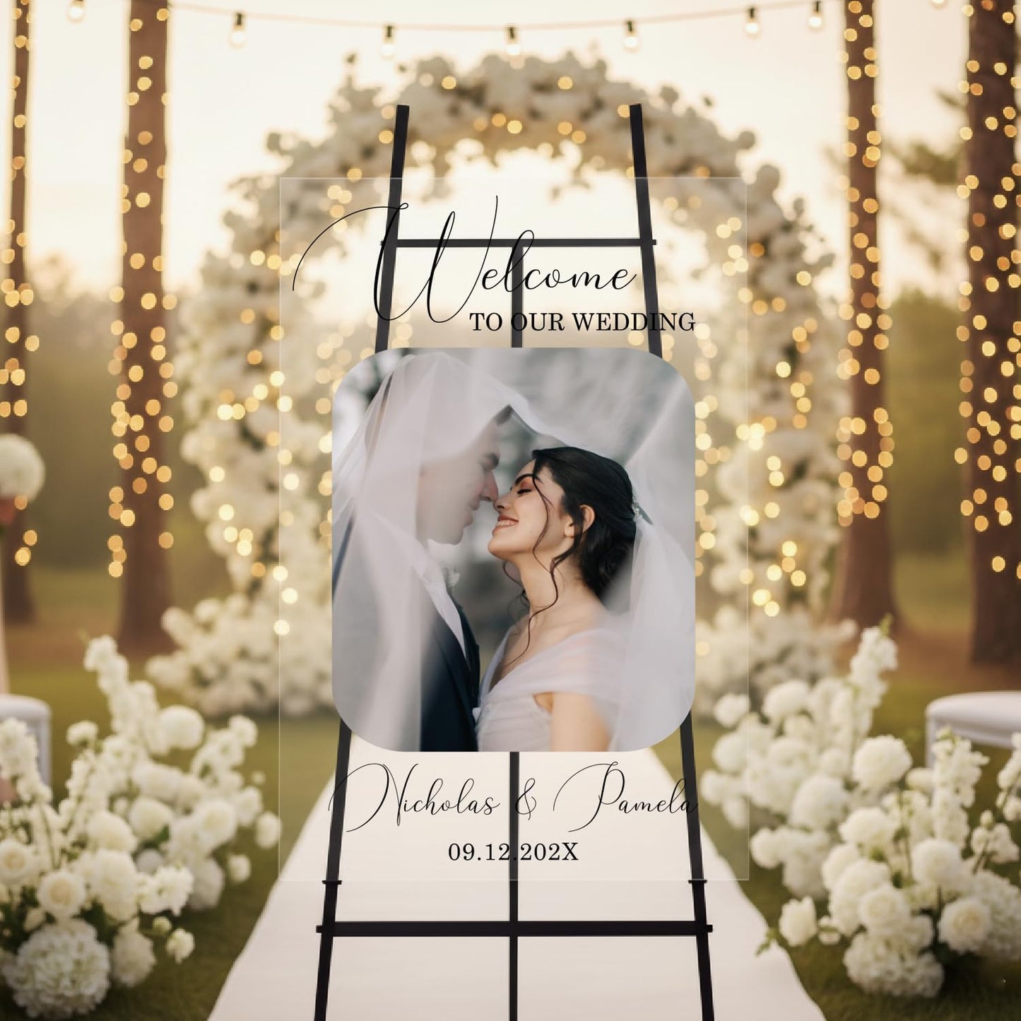 Personalized Wedding Photo Acrylic Welcome Sign – Custom Picture Board with Bride & Groom Names, Elegant Acrylic Wedding Reception Entrance or Ceremony Decoration, Indoor & Outdoor Keepsake Gift #2