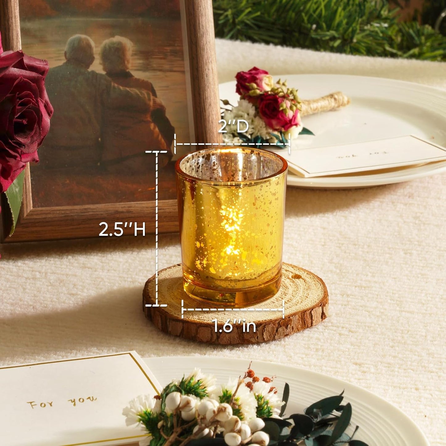 Homemory 24 Pcs Gold Votive Candle Holders, Mercury Glass Candle Holder, Tealight Candle Holders for Table Centerpieces, Baby Shower, Party, Anniversary, Wedding, Home Decor, Halloween, Christmas