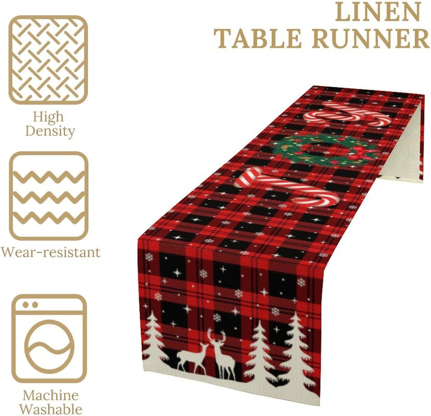 Christmas Table Runner, Red Winter Xmas Holiday Table Cloth Kitchen Dining Table Decoration for Home Party Decor 13x70 Inch