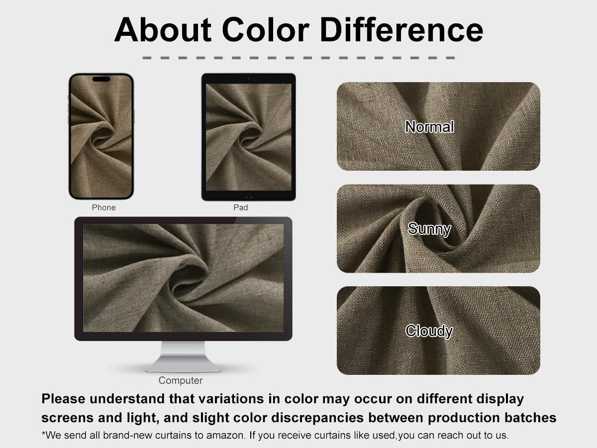 Vision Home Brown Pinch Pleated Semi Sheer Curtains Textured Linen Blended Light Filtering Window Curtains 95 inch for Living Room Bedroom Pinch Pleat Drapes with Hooks 2 Panels 40" Wx95 L