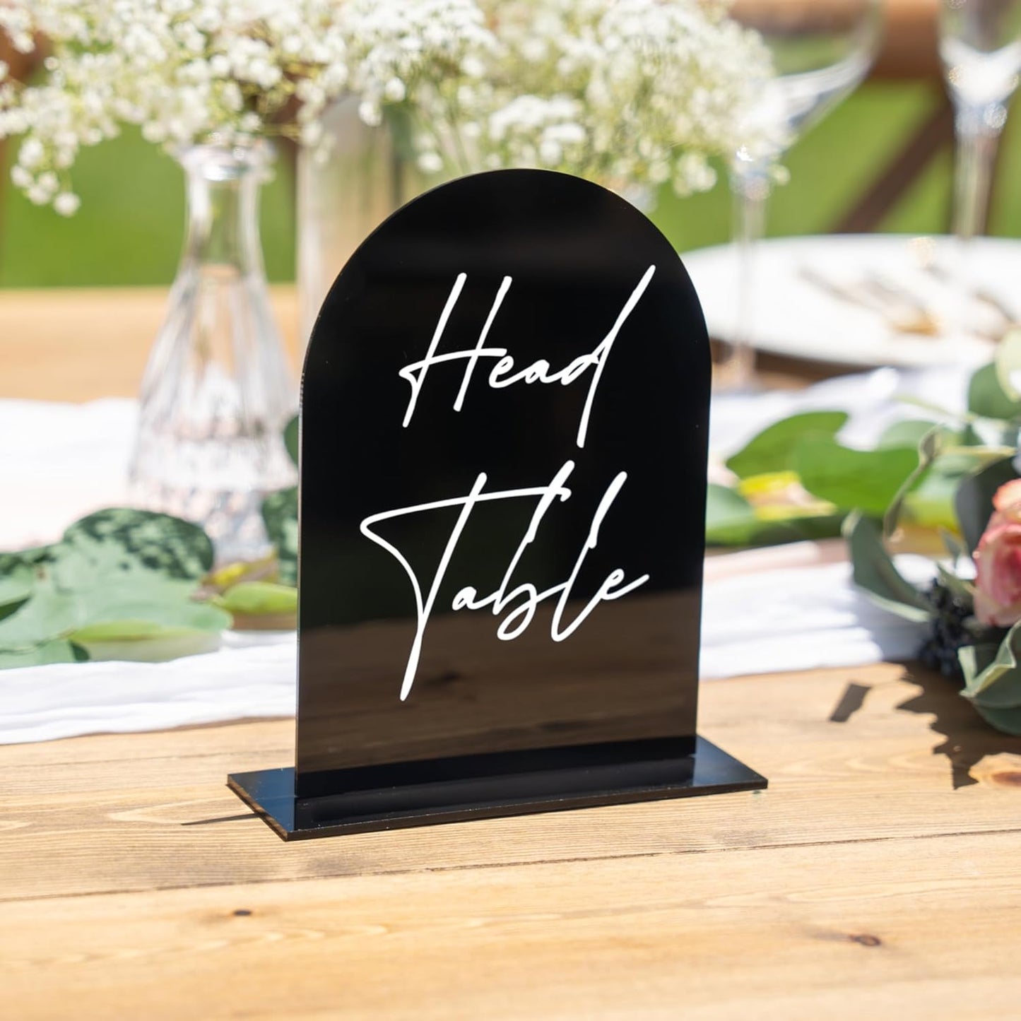 Black Arch Acrylic Table Numbers for Wedding Reception - 5" x 7" White Font Centerpiece Set with Holder Stands & Head Table Sign - Anniversary, Event, Party, Wedding set 1-20