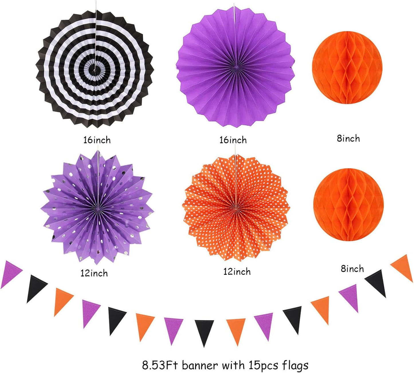 Black Orange Purple Halloween Party-Decorations - 20pcs Paper Lanterns Fans,Tissue Pom Poms,Honeycomb Balls, Birthday Baby Bridal Shower Graduation Wedding Hotel Transylvania Decor Burgleda