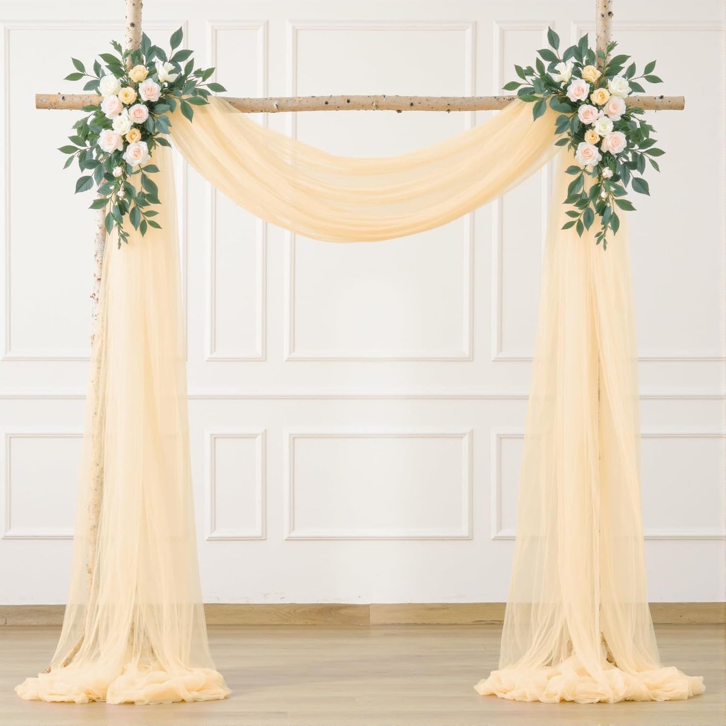 Champagne Arch Draping Fabric for Wedding, 60" x 26Ft Chiffon Drapery Fabric Drapes Backdrop for Wedding Ceremony Baby Shower Bridal Shower Decoration(1 Panel)