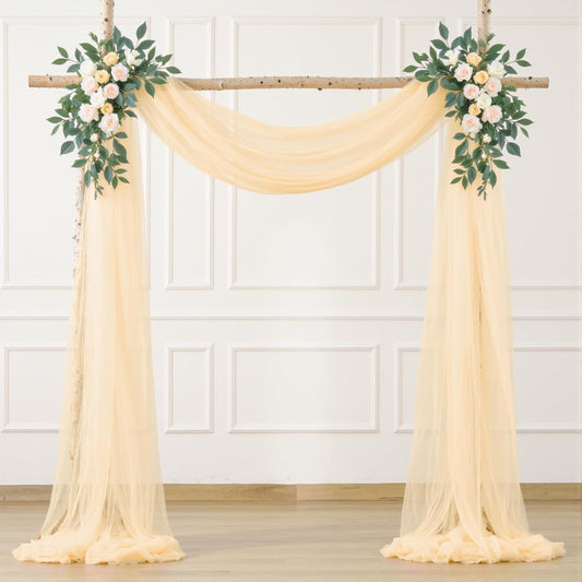 Champagne Arch Draping Fabric for Wedding, 60" x 26Ft Chiffon Drapery Fabric Drapes Backdrop for Wedding Ceremony Baby Shower Bridal Shower Decoration(1 Panel)