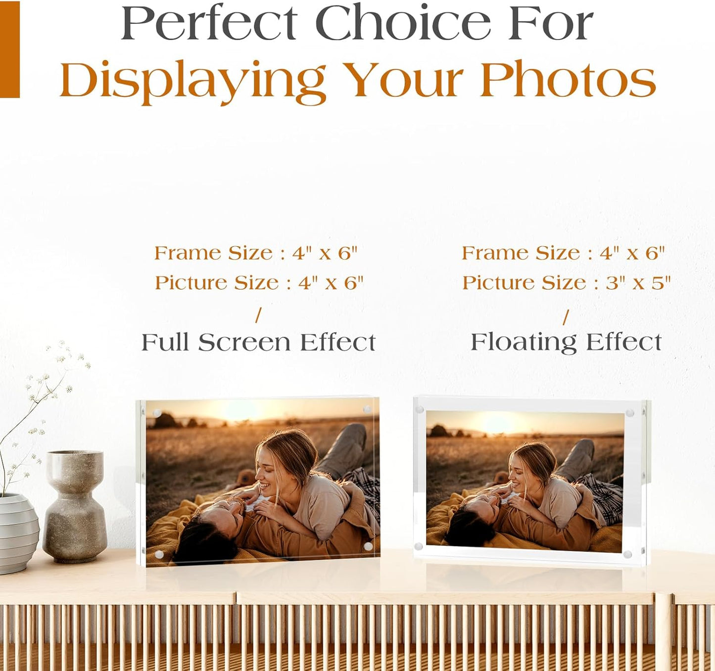 TWING Acrylic Frame 4x6,Magnet Double Sided Picture Frame,12 + 12MM Plexiglass Clear Picture Frames Desktop Acrylic Photo Frame 6 by 4,Gifts Ideal