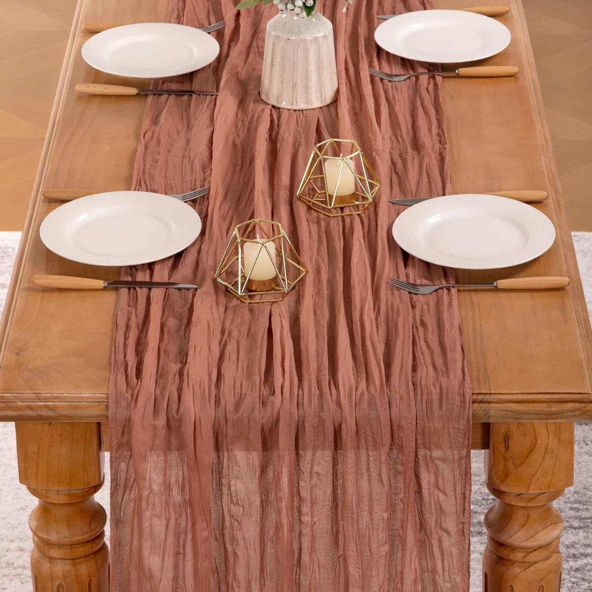 MLMW Dusty Rose Table Runner Cheesecloth Boho Gauze Rustic Cheese Cloth Table Runner 160 inch Sheer 13.3ft for Wedding Party Baby Bridal Shower Birthday