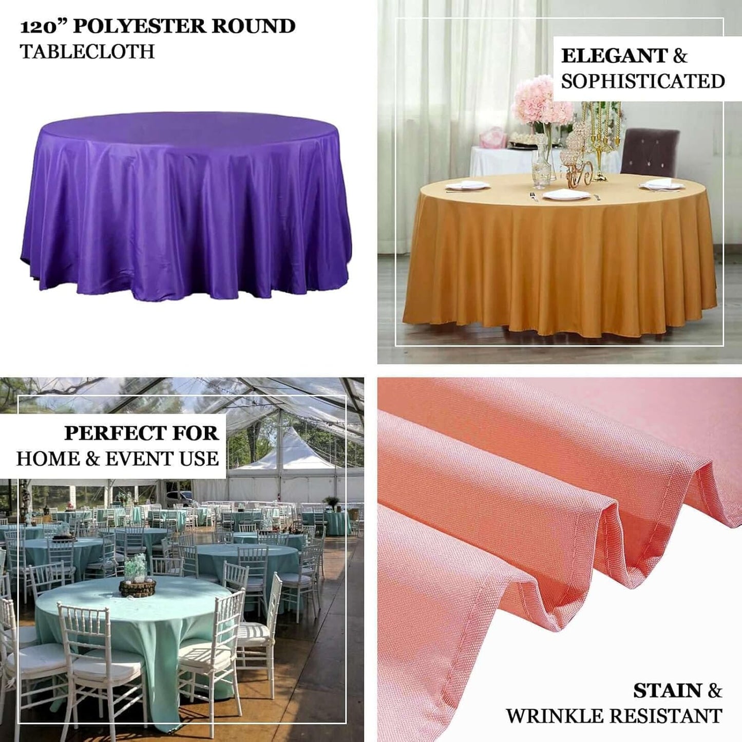 Efavormart Round Tablecloth, 120 Inch Stain & Wrinkle Resistant Washable Table Cloth, Decorative Polyester Fabric Table Cover for Banquet, Wedding, Dining - Navy Blue