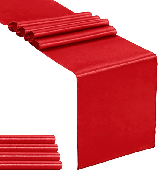 5-Pack Satin Table Runner Red 12 x 108 inches Long, Table Runners for Wedding, Birthday Parties, Banquets Decorations（5 Pack, 12x108 Inch, Red）