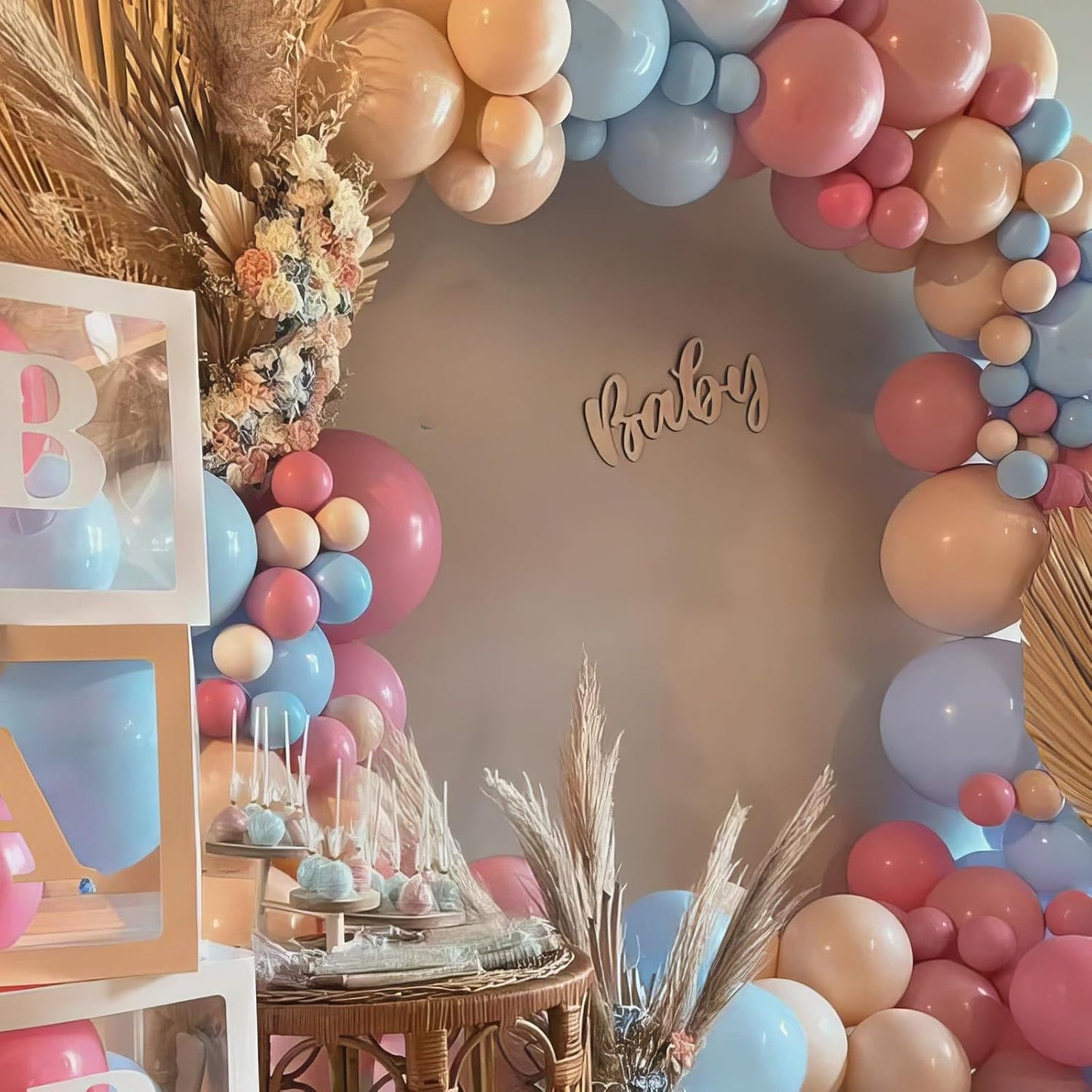 Dusty Pink Blue Balloons, Pink Blue Balloons, Silver White Rose Gold Blue Balloon, Clear Star Print Balloon for Birthday Gender Reveal Baby Shower Party Wedding Bridal Shower Bachelorette Supplies