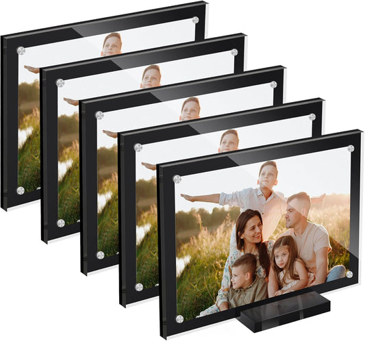5 Pack Acrylic Magnetic Picture Frame 4x6, Clear Frame for Horizontal Vertical Tabletop Display, Black Photo Frame Magnets for Fridge