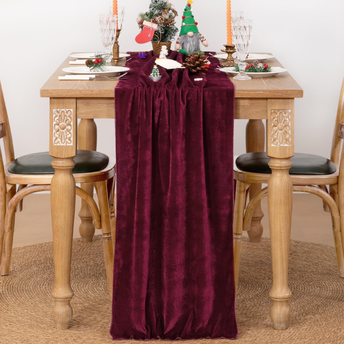 MLMC Burgundy Velvet Table Runner 10ft Elegant Luxury Wine Red Velvet Fall Table Runner 20x120 Inches Table Decor for Wedding Bridal Shower Home Party Halloween Chritmas Decor