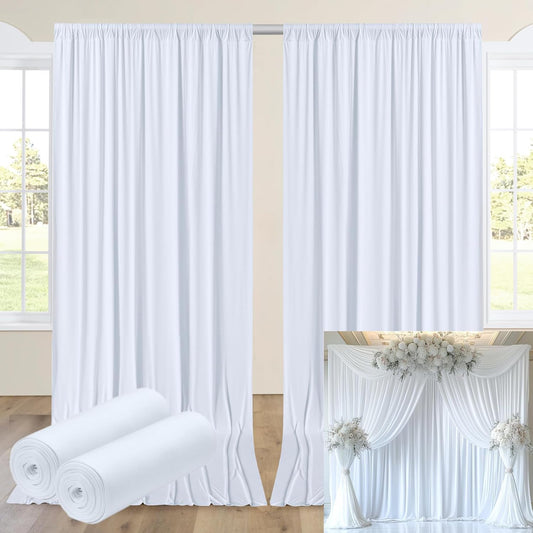 10ftx16FT Wrinkle Free White Backdrop Curtain, 2 Panels 16FT Height White Wedding Backdrop Drapes, Silky Polyester Back Drop Cloth for Birthday Photography Background Party Backdrop Draping