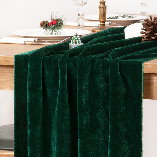 MLMC Emerald Green Velvet Table Runner 10ft Luxury Dark Green Velvet Fall Table Runner 20x120 Inches Glossy Wedding Table Runner for Bridal Shower Birthday Party Gathering Thanksgiving Christmas Decor