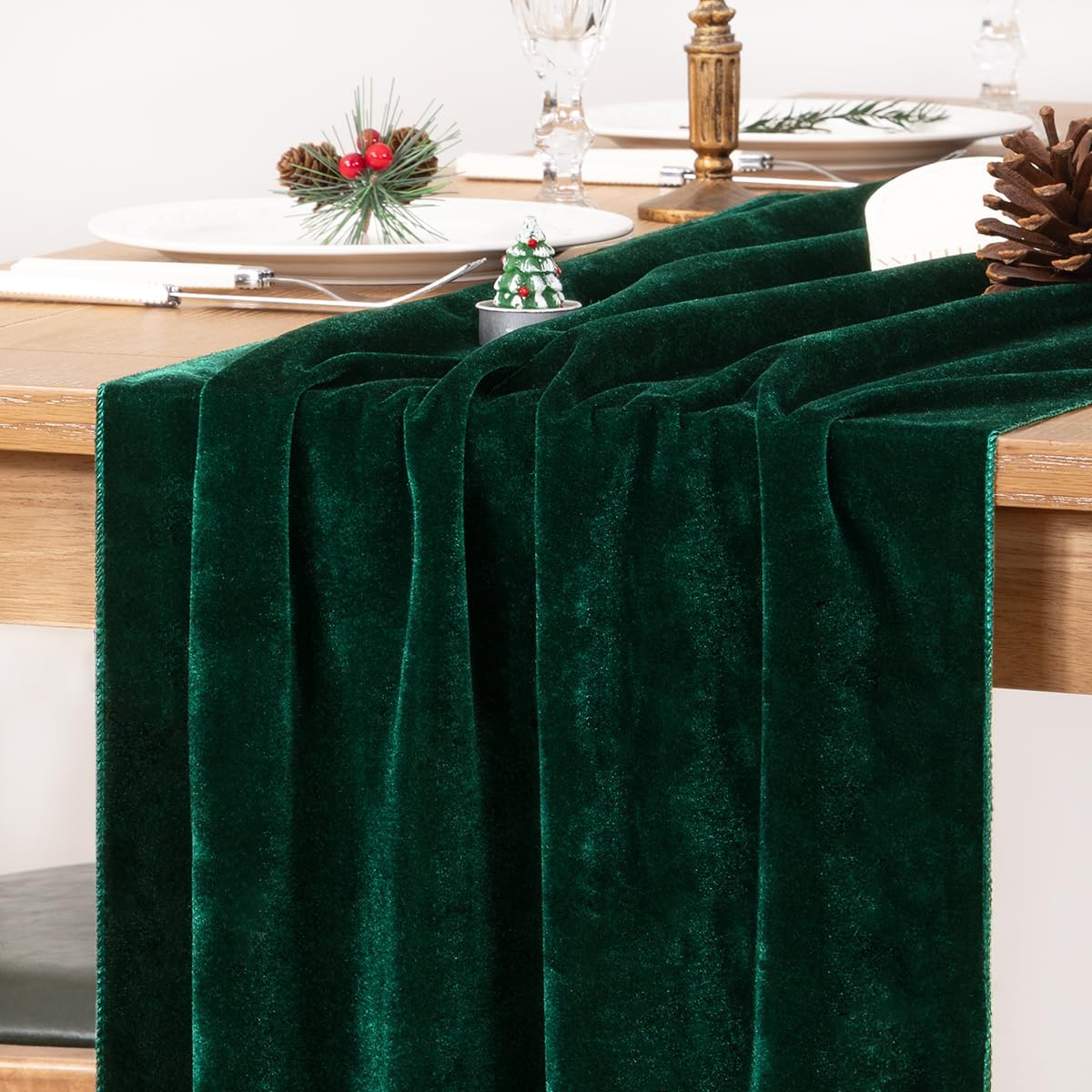 MLMC 2 Pack Emerald Green Velvet Table Runner 10ft Luxury Dark Green Velvet Fall Table Runner 20x120 Inches Glossy Wedding Table Runner for Bridal Shower Birthday Party Gathering Decor