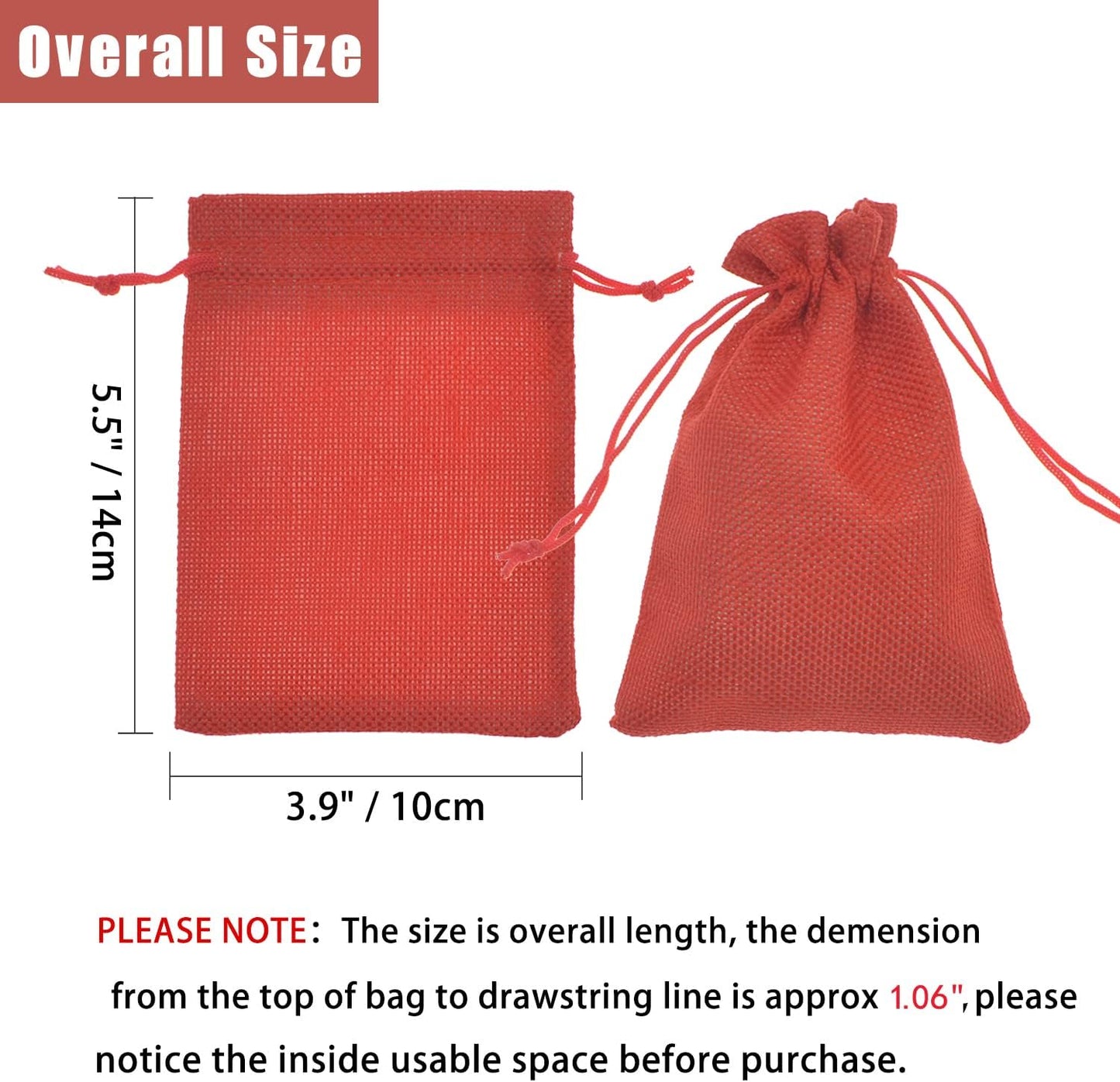 20pcs Burlap Gift Bags 3.9 x 5.5, Red Linen Drawstring Bags, Christmas Wedding Party Favor Bags Jewelry Candy Pouches